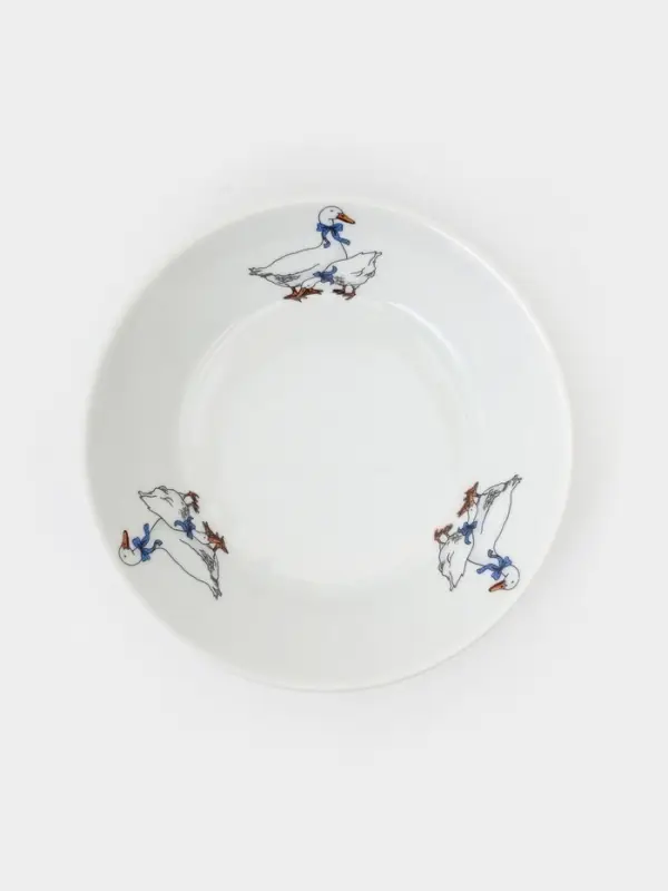 Блюдце Добрушский завод &laquo;Гуси&raquo;, d=14 см, фарфор, рисунок микс, белое