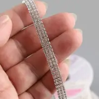 Цепь со стразами, 3 ряда, металл, стекло, 2 мм, 4.5&plusmn;0.5 м, цвет серебряный