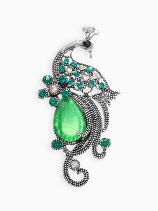 Брошь &laquo;Павлин&raquo;, элегантный, разноцветная в чернёном серебре