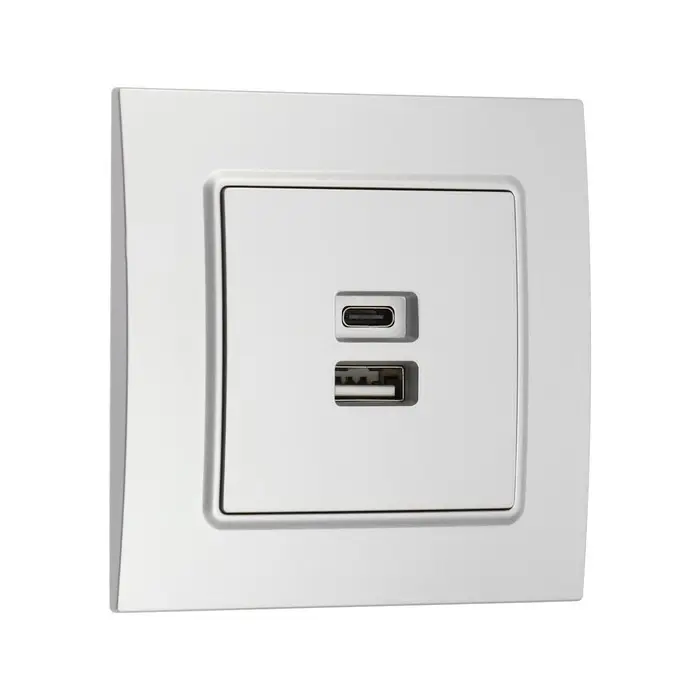 Розетка TOT Elegant, 5 В, 2.1 A, разъёмы USB-A + USB-C, скрытая, серебристая