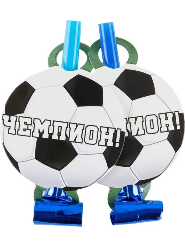 Карнавальные язычки гудки "Футбол" 11 см, 6 шт. в упак.