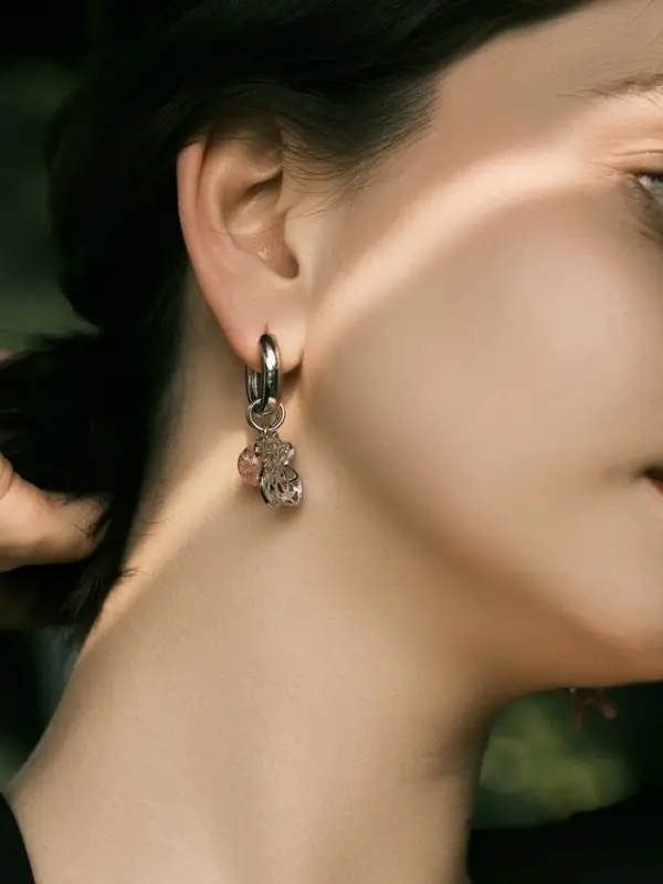 Серьги со съёмным элементом &laquo;Трансформер&raquo;, мишка, розовые в серебре