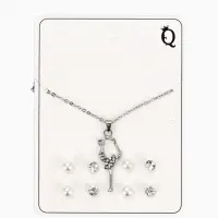 Гарнитур 5 предметов: 4 пары пусет, кулон &laquo;Гимнастка&raquo;, белые в серебре, 40 см