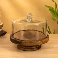 Блюдо сервировочное с крышкой, 22&times;22&times;20 см, дерево, стекло