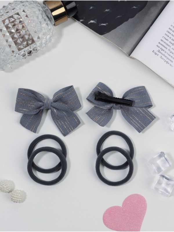 Набор для волос Набор для волос "Школьница галант" (4 резинки 3,5 см, 2 зажима 6,5 см) полосы, серый