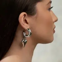 Серьги кольца с подвеской &laquo;Сердечки&raquo;, d=2.5 см, цвет серебро