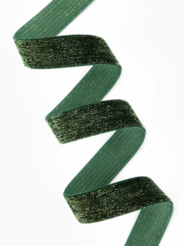 Лента бархатная, с золотым люрексом, 20 мм, 18&plusmn;1 м, зелёная №165