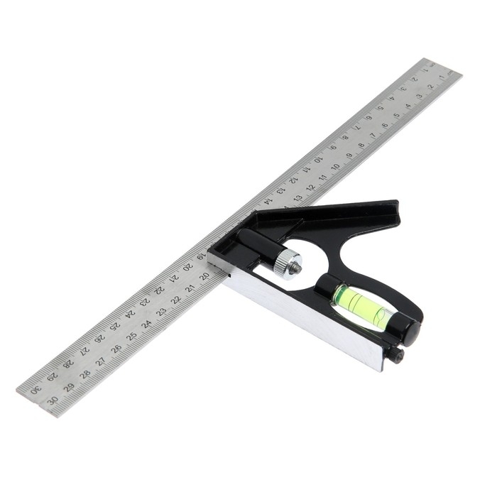 Угольник металлический комбинированный ТУНДРА, с уровнем, 300 мм Угольник металлический комбинированный ТУНДРА, с уровнем, 300 мм