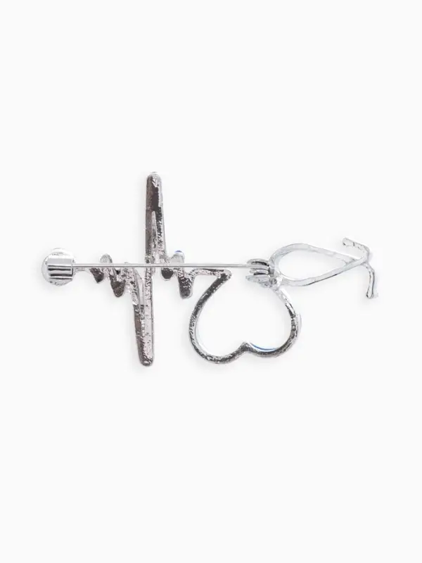 Брошь &laquo;Стетоскоп кардиограмма&raquo;, синяя в серебре