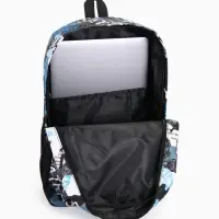 Рюкзак школьный на молнии, с карманами, с принтом, размер 30&times;13&times;42 см, голубой/серый