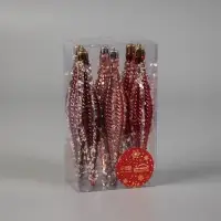 Ёлочные игрушка набор 6 шт. &laquo;Сосулька нить блеск&raquo; 15.5&times;3 см, розовый красный