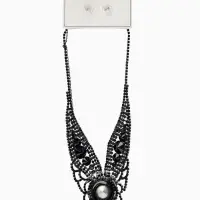 Набор 2 предмета: серьги, колье &laquo;Вернисаж&raquo;, круг ажурный, чёрный, 35 см