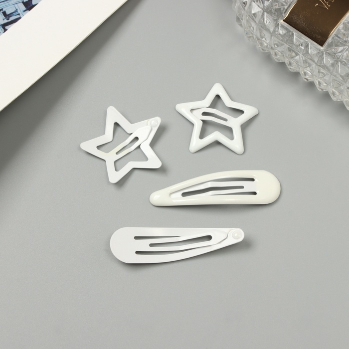 Невидимка для волос  Невидимка для волос "Энико" (набор 4 шт) звезда, 5 и 3 см, белый