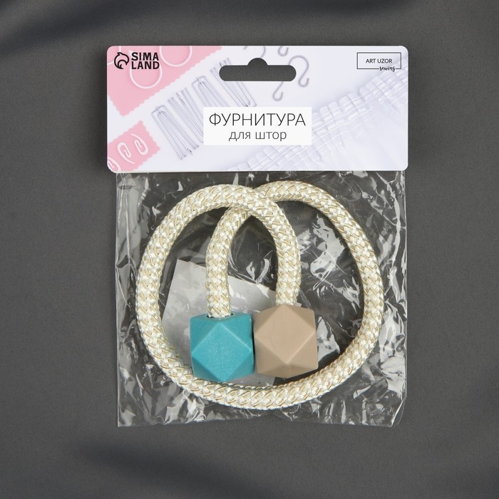 Подхват для штор «Камушки», d = 3 × 46 см, цвет тёмно-бирюзовый/песочный Подхват для штор «Камушки», d = 3 × 46 см, цвет тёмно-бирюзовый/песочный
