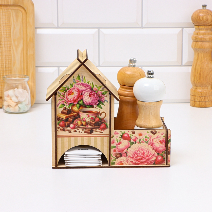 Чайный домик с конфетницей Чайный домик с конфетницей "Пионы", 18 х 10 х 16,5см