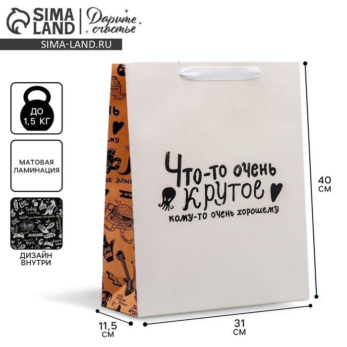 Пакет подарочный ламинированный двухсторонний, упаковка, «Что-то очень крутое», L 40 х 31 х 11,5 см Пакет подарочный ламинированный двухсторонний, упаковка, «Что-то очень крутое», L 40 х 31 х 11,5 см
