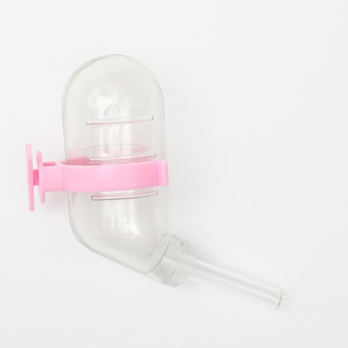 Поилка для грызунов, 60 мл, прозрачная с розовым креплением Поилка для грызунов, 60 мл, прозрачная с розовым креплением