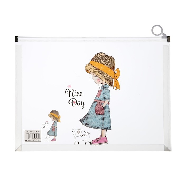 Папка-конверт на молнии формат А4, 180 мкр, прозрачная с рисунком Папка-конверт на молнии формат А4, 180 мкр, прозрачная с рисунком "Девочки", МИКС