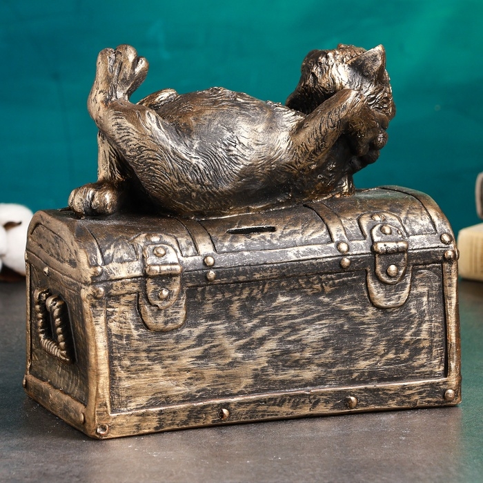 Копилка Копилка "Кот на сундуке" 23х13х22см, бронза