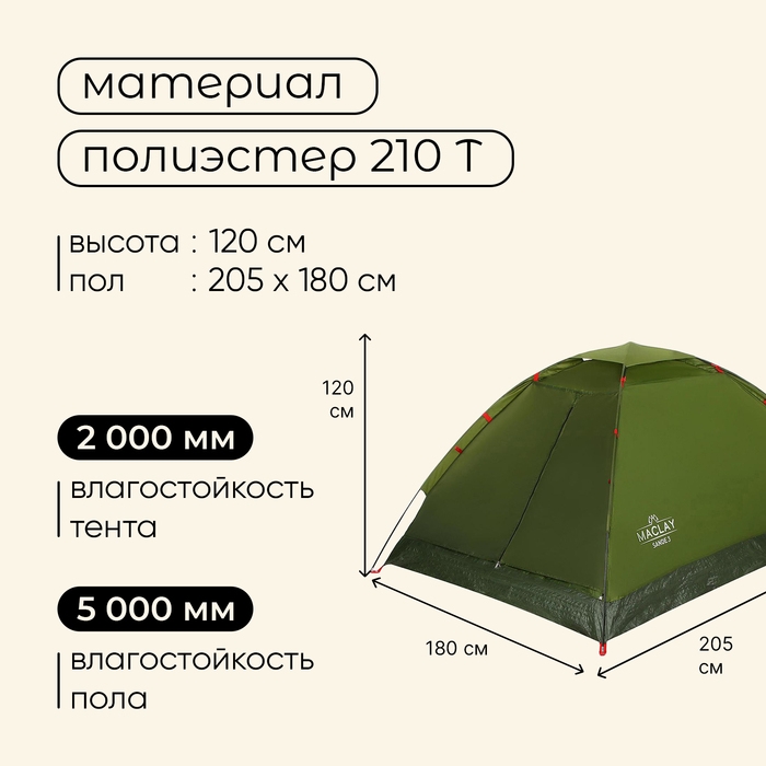 Палатка туристическая, треккинговая maclay SANDE 3, 3-местная Палатка туристическая, треккинговая maclay SANDE 3, 3-местная