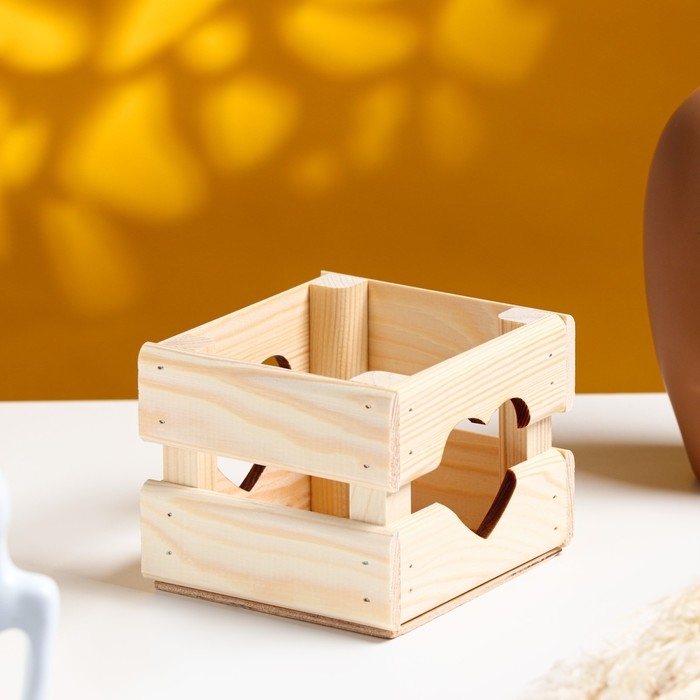 Кашпо деревянное 12×11×9 см  Кашпо деревянное 12×11×9 см "Однушка Лайт", двухреечное, сердце, натуральный Дарим Красиво