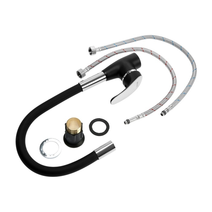 Смеситель для кухни ZEIN Z6972, силиконовый излив, картридж 40 мм, латунь, черный/хром Смеситель для кухни ZEIN Z6972, силиконовый излив, картридж 40 мм, латунь, черный/хром