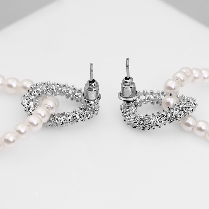 Серьги с жемчугом «Бусина» переплетение чувств, цвет серебро Серьги с жемчугом «Бусина» переплетение чувств, цвет серебро