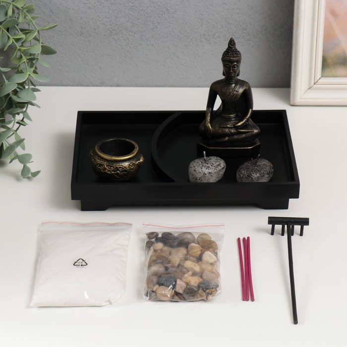 Сад Дзен  Сад Дзен "Бронзовый Будда" песок+аромапалочки+камни 22х15х12,5 см
