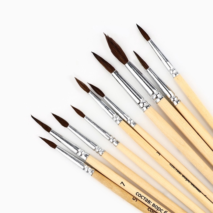 Кисть для рисования, набор белка круглые, 10 шт. № 1,2,3,4,5,6,7,8,9,10 «Ван Гог» Кисть для рисования, набор белка круглые, 10 шт. № 1,2,3,4,5,6,7,8,9,10 «Ван Гог»