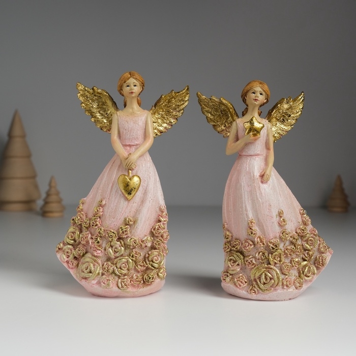 Сувенир полистоун Сувенир полистоун "Ангел с розами на платье" МИКС 7,5х5х14 см