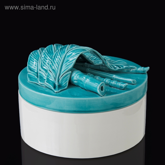 Шкатулка Шкатулка "Перо" бело-бирюзовая, 18 × 18 × 13 см