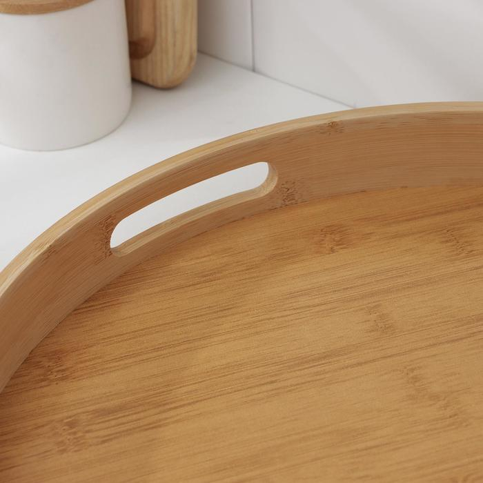 Поднос с ручками Доляна Striata, d=40 см, бамбук Поднос с ручками Доляна Striata, d=40 см, бамбук