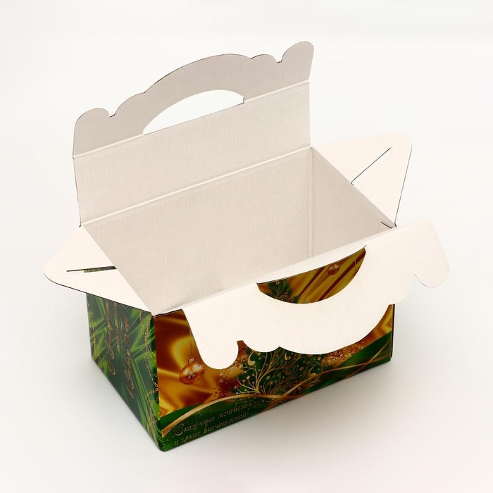 Подарочная коробка Подарочная коробка "Праздничный шелк взеленом" новогодняя Чемоданчик средний 20 x 12 x 19 см 1065302