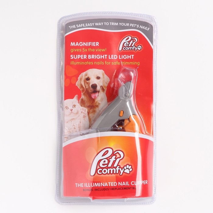 Когтерез для животных, с LED фонарём и контейнером для когтей, на батарейках, серо-желтый Когтерез для животных, с LED фонарём и контейнером для когтей, на батарейках, серо-желтый