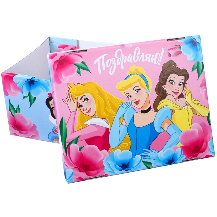 Подарочная коробка с крышкой, складная Подарочная коробка с крышкой, складная "Поздравляю" 31х25.5х16 см, Принцессы