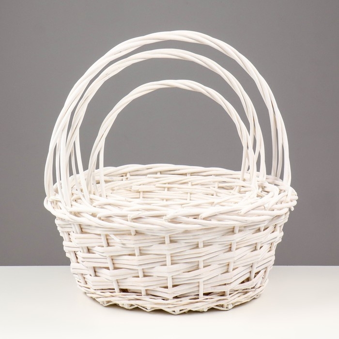 Набор корзин плетёных, ива, 3 шт., белый цвет Набор корзин плетёных, ива, 3 шт., белый цвет
