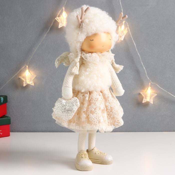 Кукла интерьерная Кукла интерьерная "Девочка в кружевной юбочке с оленьими рожками и сердцем" 18х13х39 см