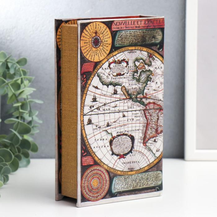 Шкатулка-книга дерево  Шкатулка-книга дерево "Карта Колумба" кожзам 21х13х5 см