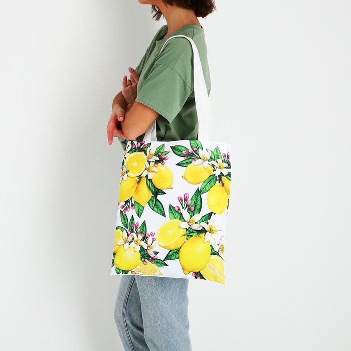 Сумка шопер «Лимоны» 35х0.5х40 см, отд без молнии, без подклада, белая Сумка шопер «Лимоны» 35х0.5х40 см, отд без молнии, без подклада, белая