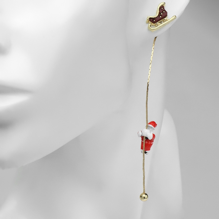 Новый год! Серьги «Новогодние» висячие, дед мороз, цветные в золоте Новый год! Серьги «Новогодние» висячие, дед мороз, цветные в золоте