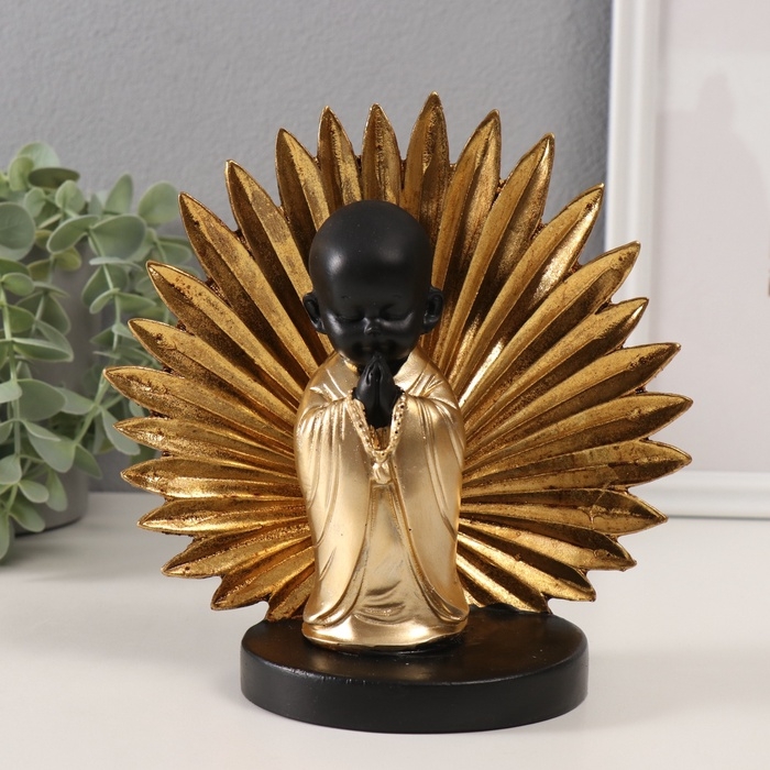 Сувенир полистоун  Сувенир полистоун "Маленький хотей - молитва. Пальмовый лист" золото и чёрный 18х9х18 см