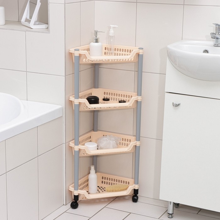 Этажерка угловая 4-х секционная, на колёсиках, цвет МИКС Этажерка угловая 4-х секционная, на колёсиках, цвет МИКС