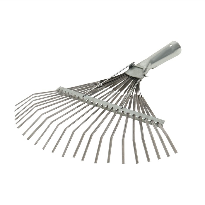 Грабли веерные, пластинчатые, 22 зубца, оцинкованная сталь, тулейка 30 мм, без черенка Грабли веерные, пластинчатые, 22 зубца, оцинкованная сталь, тулейка 30 мм, без черенка