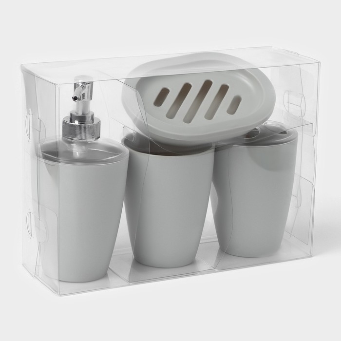 Набор для ванной «Эталон», 4 предмета: дозатор для мыла, мыльница, 2 стакана, 24×8×17 см, цвет серый Набор для ванной «Эталон», 4 предмета: дозатор для мыла, мыльница, 2 стакана, 24×8×17 см, цвет серый