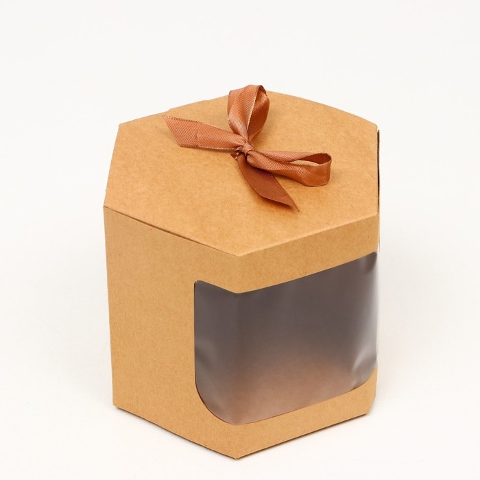 Коробка шестигранная, с окном, крафтвая, 13 х 13 х 13,5 см Коробка шестигранная, с окном, крафтвая, 13 х 13 х 13,5 см