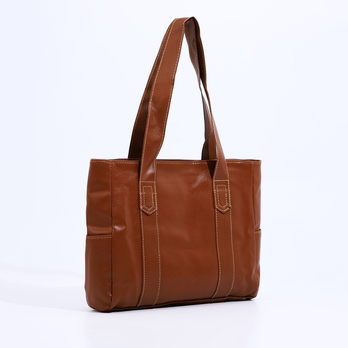 Сумка-шопер женская на молнии цвет коричневый