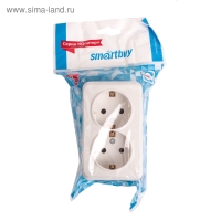 Розетка Smartbuy "Юпитер", двухместная, 16 А, с заземлением, белая