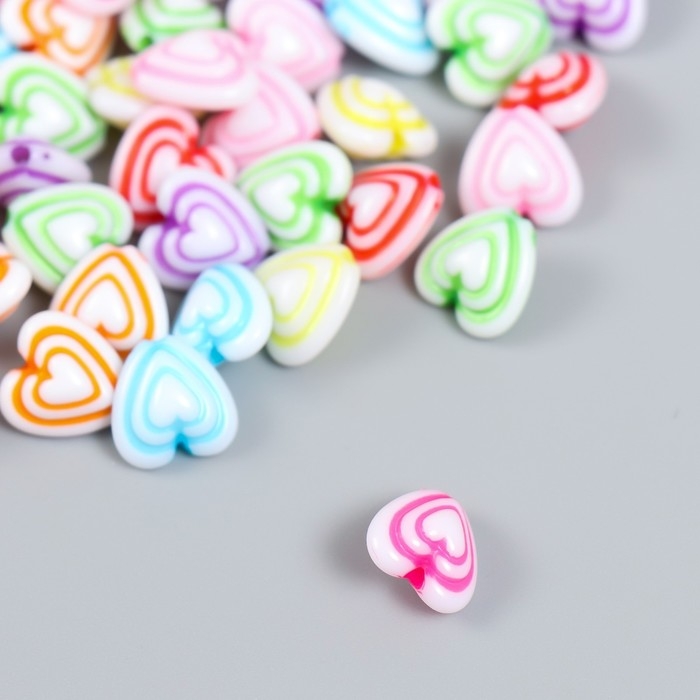 Бусины для творчества пластик Бусины для творчества пластик "Сердце тройное" разноцветные набор 20 гр 0,7х1,1х1,1 см