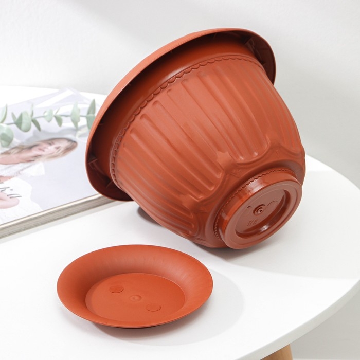 Горшок с поддоном «Байкал», 2 л, цвет терракотовый