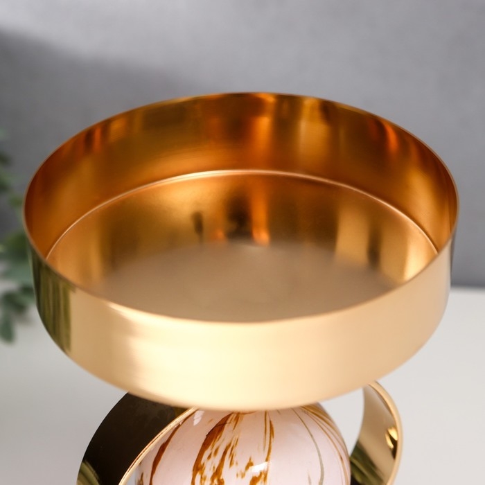 Подсвечник металл на 1 свечу  Подсвечник металл на 1 свечу "Два белых мраморных шара в сферах" золото 27х12х12 см